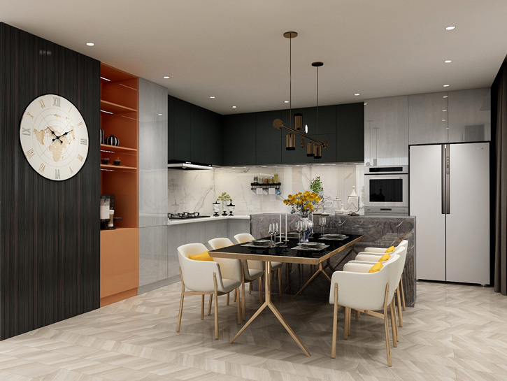 现代轻奢气概厨房餐厅效果图